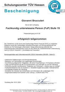 Giovanni Brucculeri - TÜV-Teilnahmebescheinigung-Hochvolt-Stufe1S-Kombi